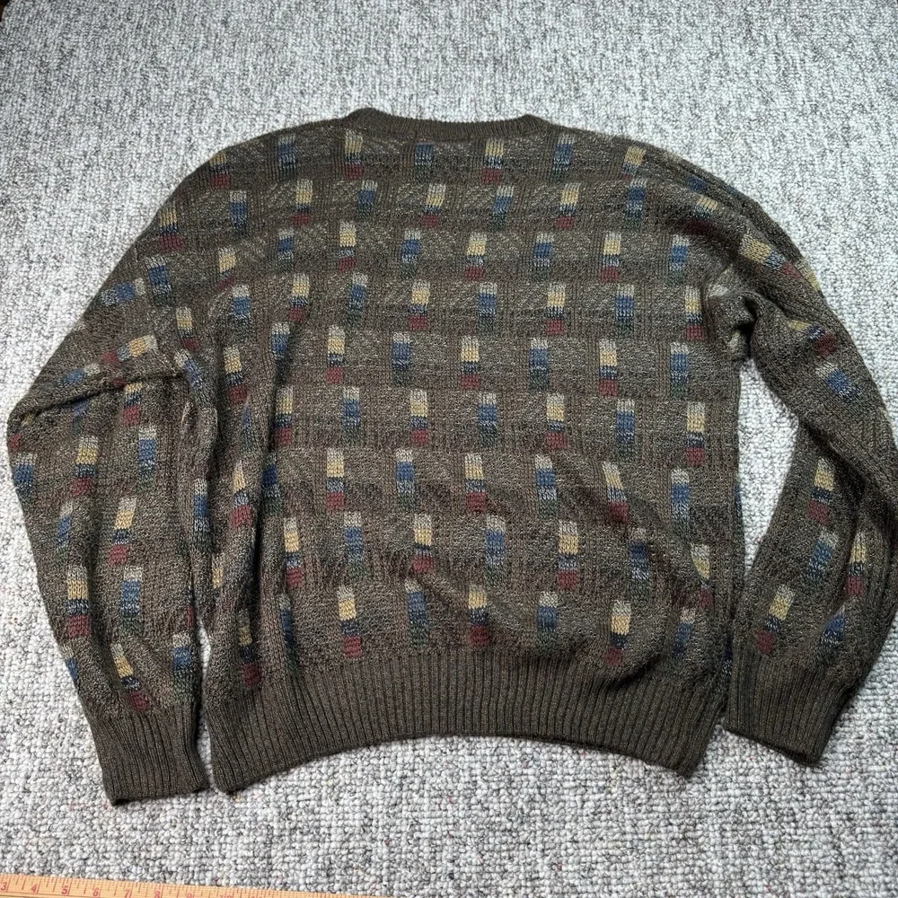 Vintage Geoffrey Beene Classics Sweater Mens XL Acrylic Geometric Pullover Brown